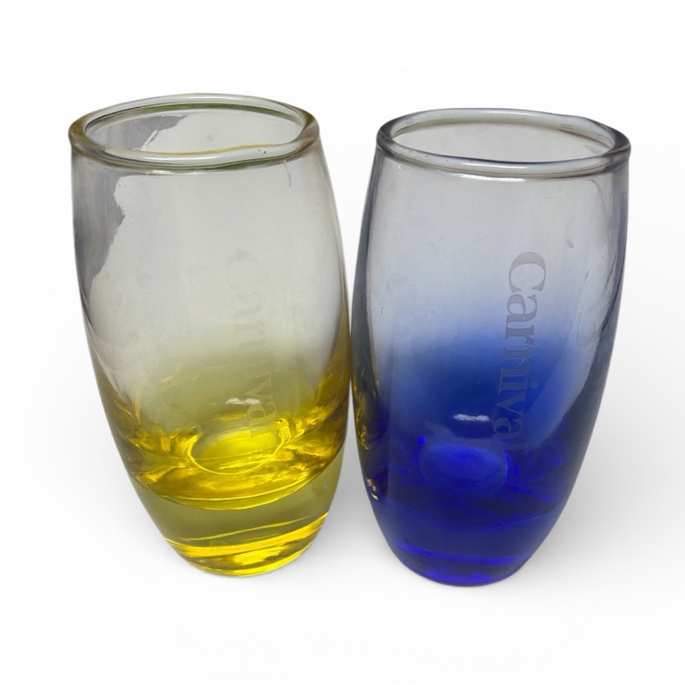 Carnival Souvenir Shot Glasses Yellow and Blue Glass